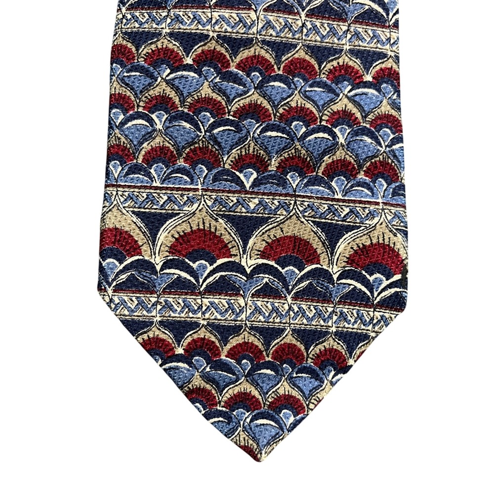 The Metropolitan Museum of Art Silk Tie Blue Red Gold Art Deco Fan Pattern MMA